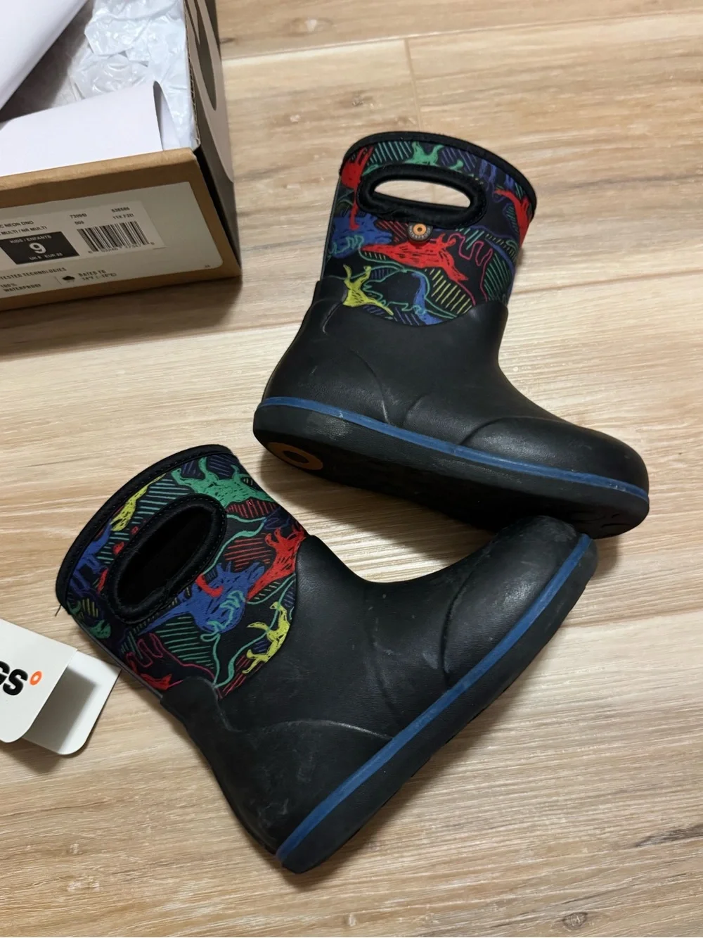 Baby Bogs Classic Neon Dino Waterproof Boots Size 9 Black Multi